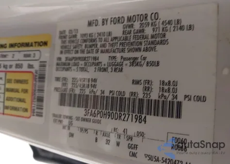 2013 Ford Fusion Se from USA, damaged, VIN 3FA6P0H90DR271984